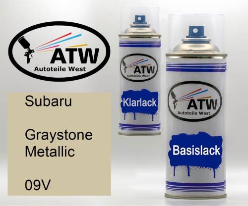 Subaru, Graystone Metallic, 09V: 400ml Sprühdose + 400ml Klarlack - Set, von ATW Autoteile West.